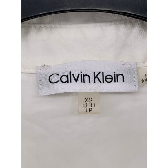 CALVIN KLEIN Women’s White Solid Button-Up Short Sleeve Oversized Top SZ XS - Picture 8 of 9